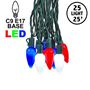 Picture of 25 Red, White & Blue Ceramic LED C9 Pre-Lamped String Lights Green Wire