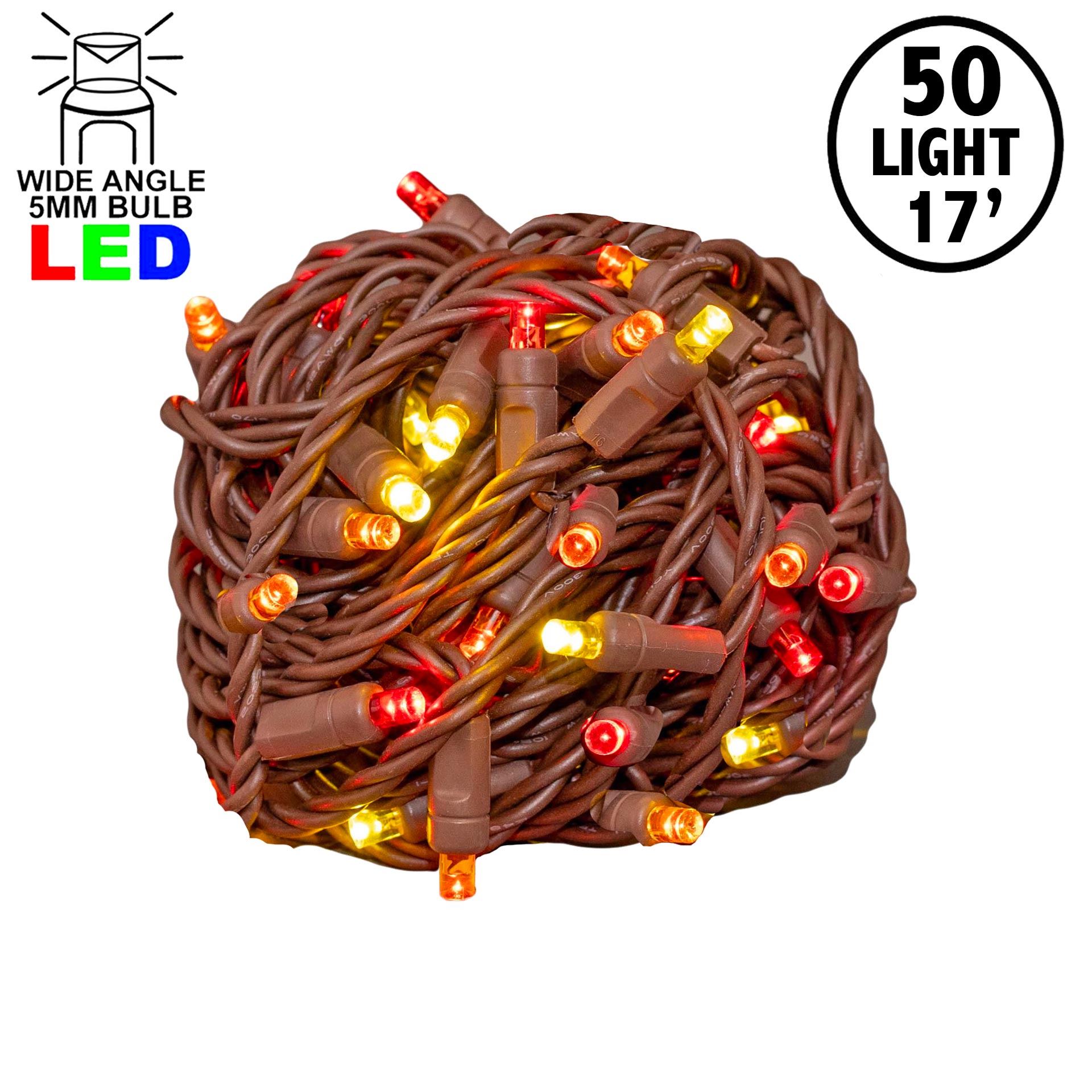 Picture of Commercial Grade Wide Angle 50 LED Yellow/Red/Orange 17' Long on Brown Wire