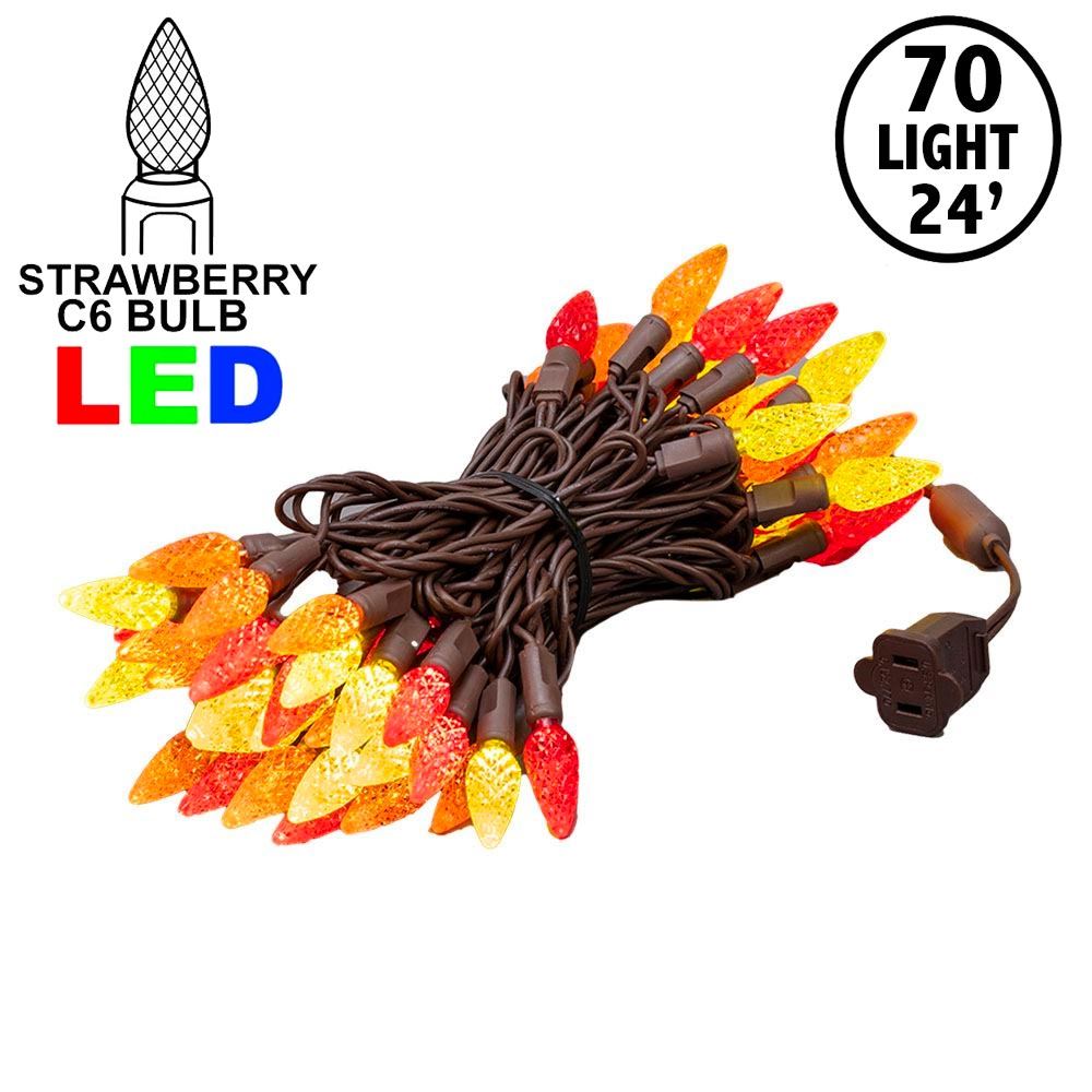 Picture of Yellow/Red/Orange 70 LED C6 Strawberry Mini Lights Commercial Grade on Brown Wire