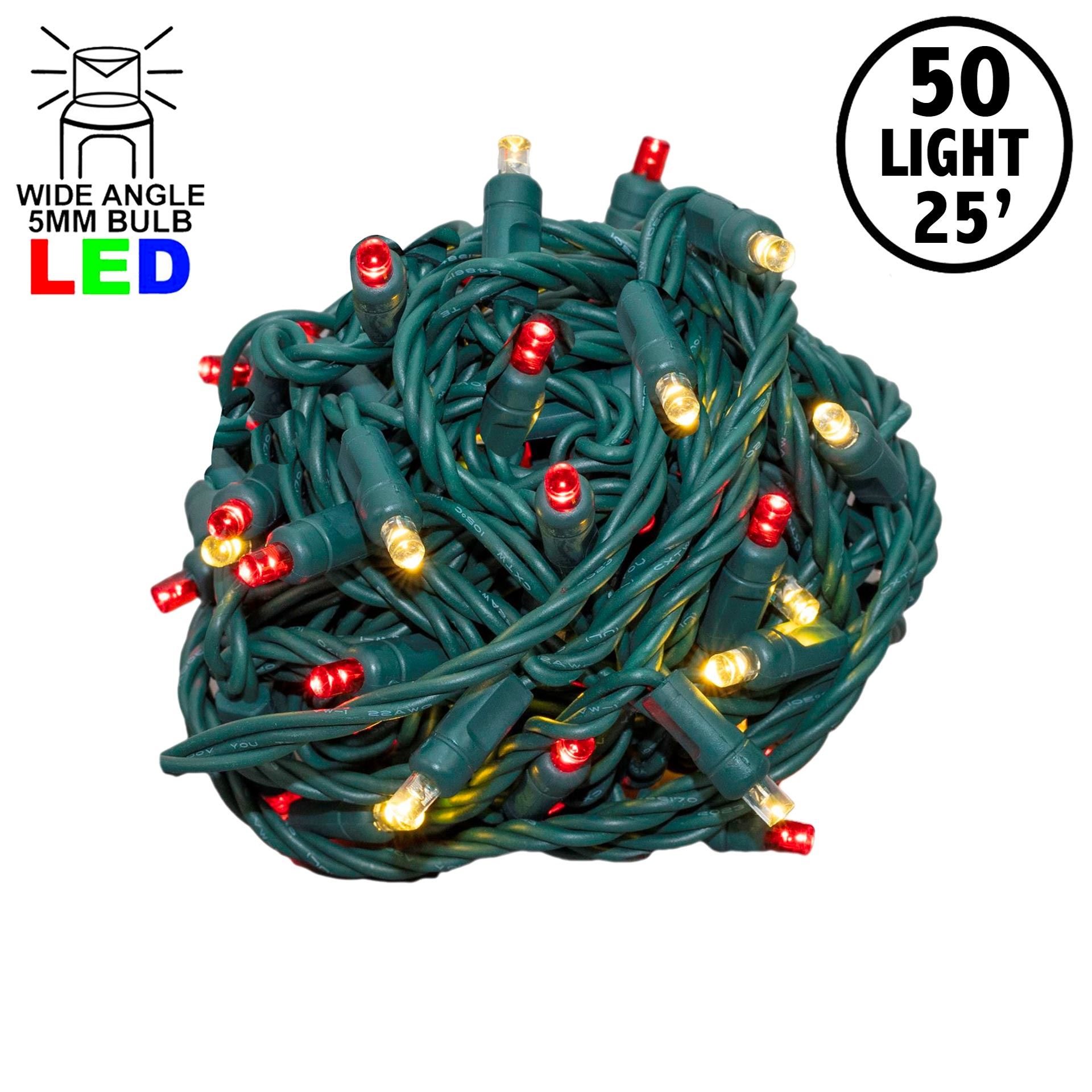 Picture of Commercial Grade Wide Angle 50 LED Red/Warm White 25' Long on Green Wire