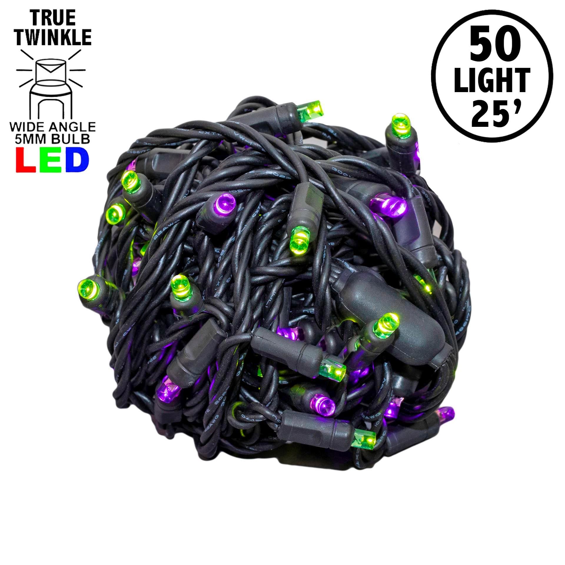 Picture of *NEW* True Twinkle LED Mini Lights 50 LED Purple & Lime 25' Long Black Wire