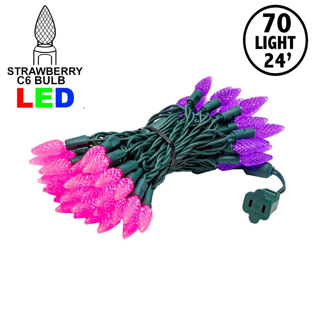 Picture of Pink and Purple 70 LED C6 Strawberry Mini Lights Commercial Grade Green Wire