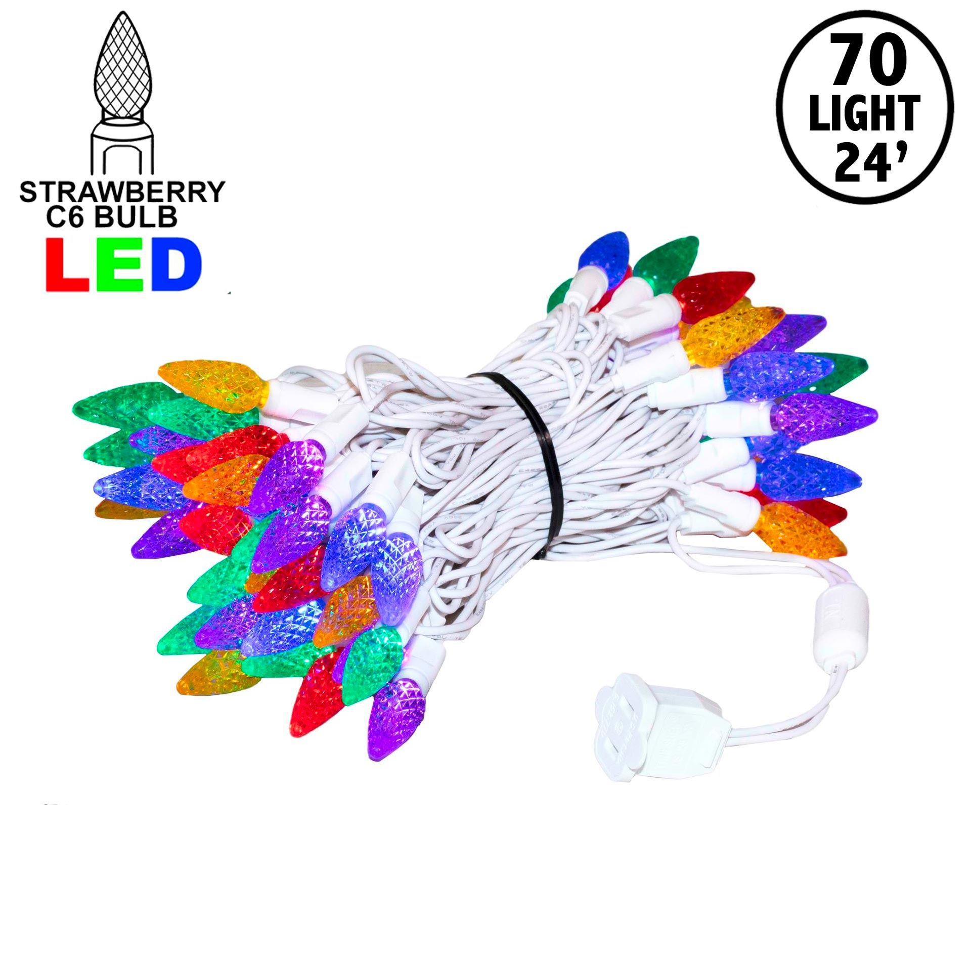 Picture of Rainbow 70 LED C6 Strawberry Mini Lights Commercial Grade on White Wire