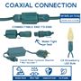 Picture of Coaxial Blue 100 LED C6 Strawberry Mini Lights Commercial Grade on Green Wire