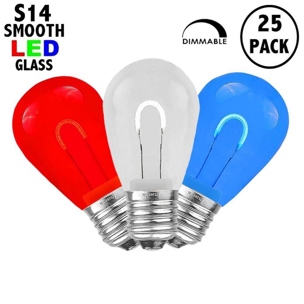 Picture of Red/White/Blue S14 U-Shaped LED Glass Flex Filament Replacement Bulbs 25 Pack