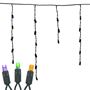 Picture of Purple/Lime/Orange LED Icicle Lights on Black Wire 70 Bulbs