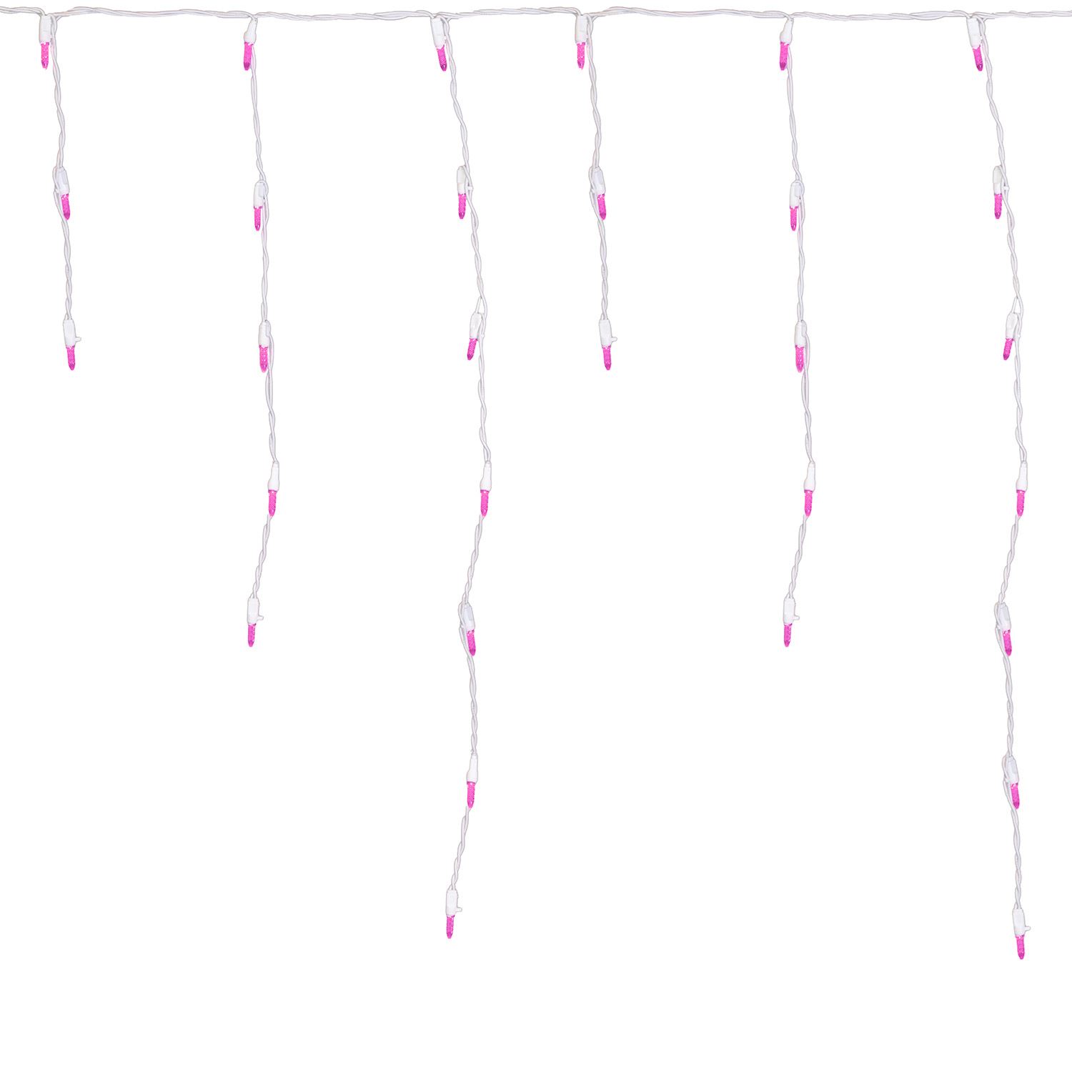 Picture of Pink LED Icicle Lights on White Wire 150 Bulbs
