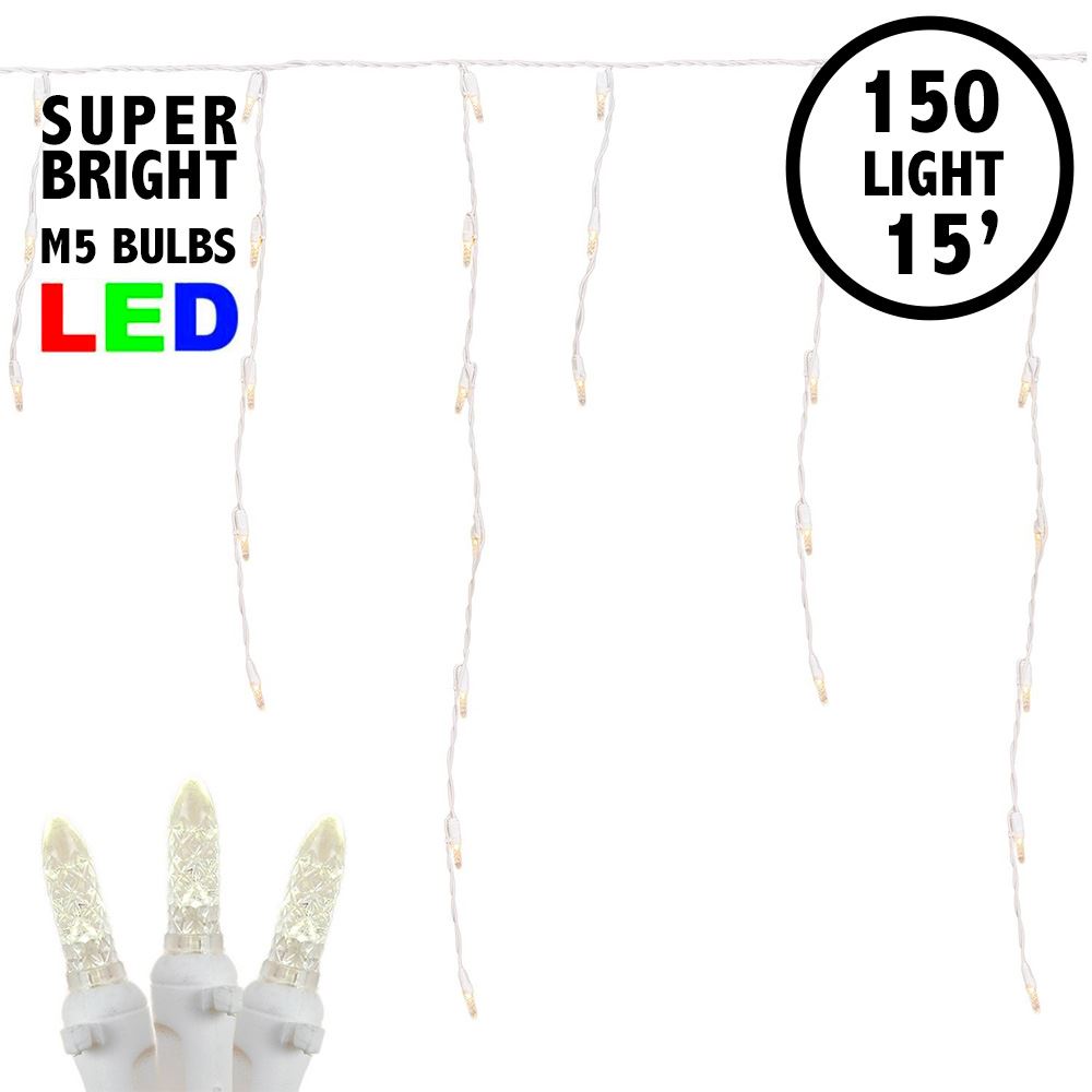 Picture of Warm White LED Icicle Lights on White Wire 150 Bulbs