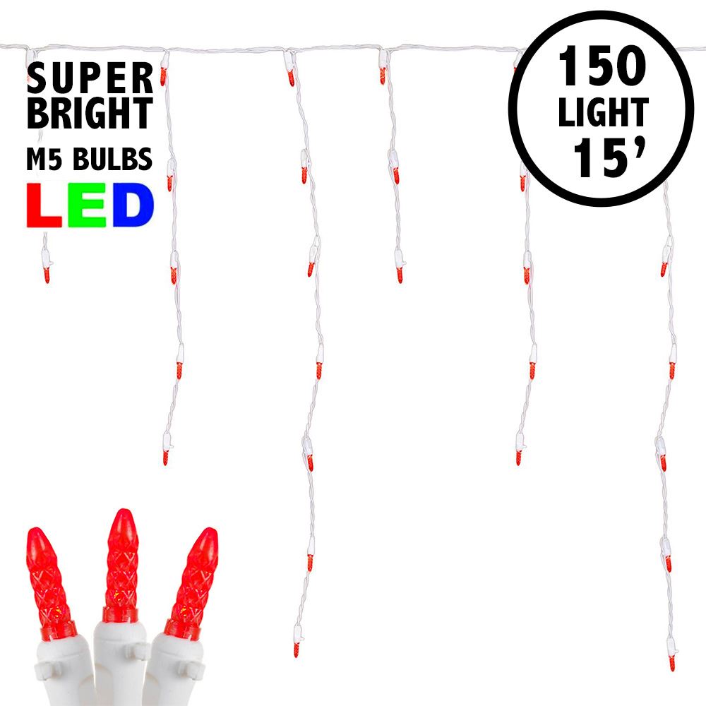Picture of Red LED Icicle Lights on White Wire 150 Bulbs