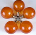 25 G50 Globe Light String Set with Orange (amber) Bulbs on White Wire
