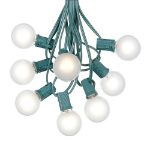 100 G40 Globe String Light Set with Frosted White Bulbs on Green Wire