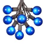 100 G50 Globe Light String Set with Blue Bulbs on Brown Wire