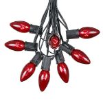 C9 25 Light String Set with Red Bulbs on Black Wire