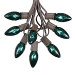 C9 25 Light String Set with Green Bulbs on Brown Wire