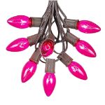 C9 25 Light String Set with Pink Bulbs on Brown Wire
