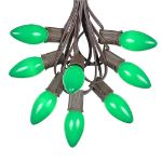 C9 25 Light String Set with Ceramic Green Bulbs on Brown Wire