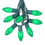 C9 25 Light String Set with Ceramic Green Bulbs on Green Wire