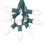C9 25 Light String Set with Ceramic White Bulbs on Green Wire