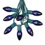 100 C9 Christmas Light Set - Blue Bulbs - Green Wire