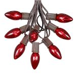 25 Twinkling C9 Christmas Light Set - Red - Brown Wire