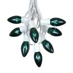 25 Twinkling C9 Christmas Light Set - Green - White Wire