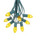 25 Light String Set with Yellow/Gold Transparent C7 Bulbs on Green Wire