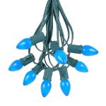 25 Light String Set with Blue Ceramic C7 Bulbs on Green Wire