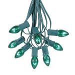 100 C7 String Light Set with Green Bulbs on Green Wire