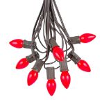 25 Light String Set with Red Ceramic C7 Bulbs on Brown Wire