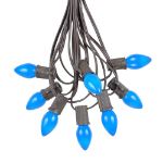 25 Light String Set with Blue Ceramic C7 Bulbs on Brown Wire