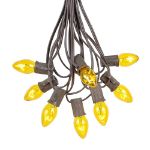 25 Light String Set with Yellow Transparent C7 Bulbs on Brown Wire