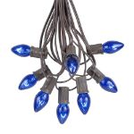 100 C7 String Light Set with Blue Bulbs on Brown Wire