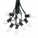 25 Light String Set with White Ceramic C7 Bulbs on Black Wire