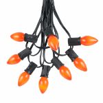 25 Light String Set with Orange Ceramic C7 Bulbs on Black Wire