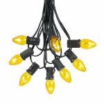 100 C7 String Light Set with Yellow Bulbs on Black Wire