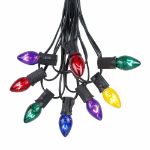100 C7 String Light Set with Assorted Bulbs on Black Wire