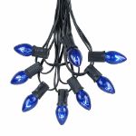 100 C7 String Light Set with Blue Bulbs on Black Wire