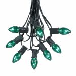 C7 25 Light String Set with Green Twinkle Bulbs on Black Wire