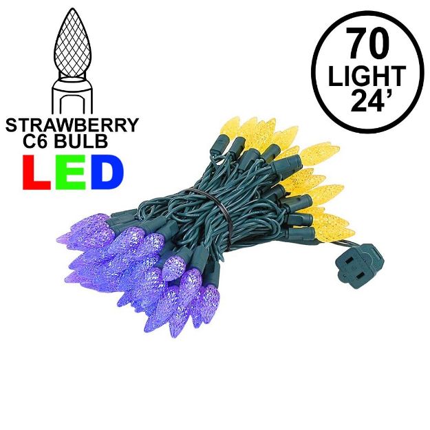 Yellow and Purple 70 LED C6 Strawberry Mini Lights Commercial Grade Green Wire