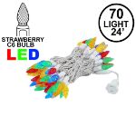 Multi 70 LED C6 Strawberry Mini Lights Commercial Grade on White Wire