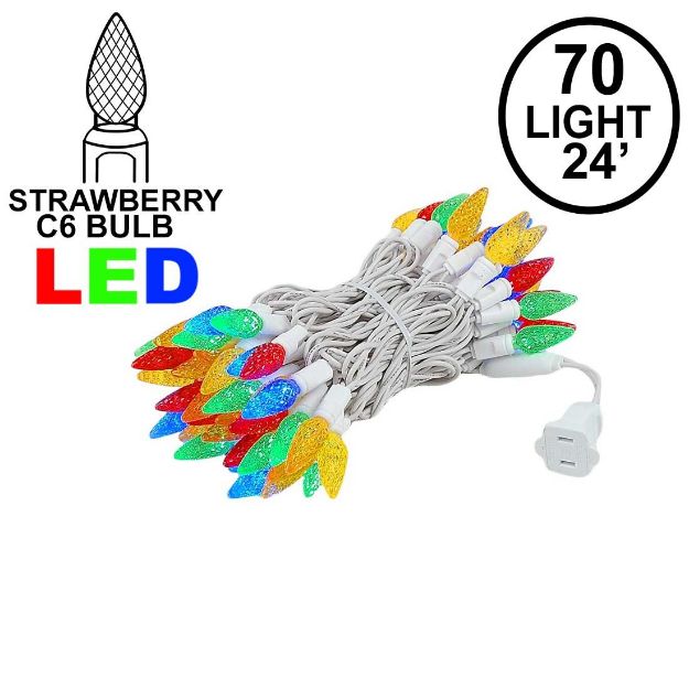 Multi 70 LED C6 Strawberry Mini Lights Commercial Grade on White Wire