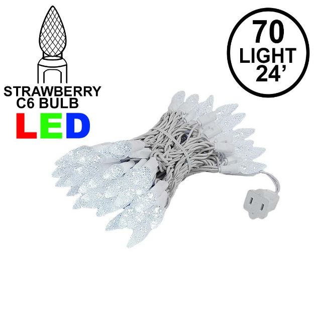 Pure White 70 LED C6 Strawberry Mini Lights Commercial Grade on White Wire