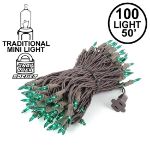 Green Christmas Mini Lights 100 Light 50 Feet Long on Brown Wire