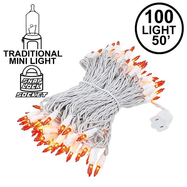 Amber/Orange Christmas Mini Lights 100 Light 50 Feet Long on White Wire