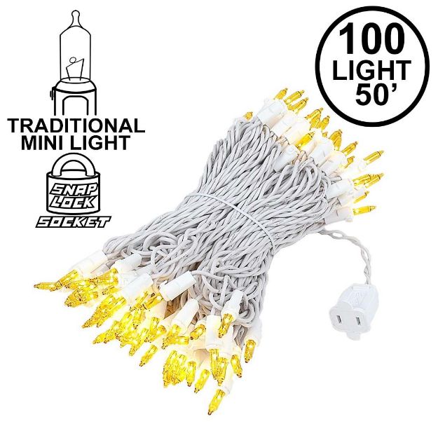Yellow Christmas Mini Lights 100 Light 50 Feet Long on White Wire