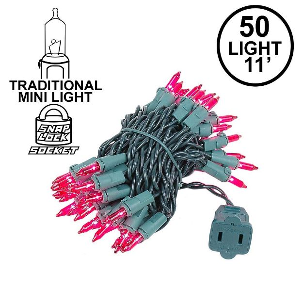 Pink 50 Light 11' Long Green Wire Christmas Mini Lights