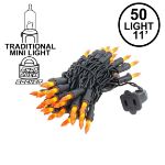 Black Wire Frosted Orange Christmas Mini Lights 50 Light 11 Feet Long
