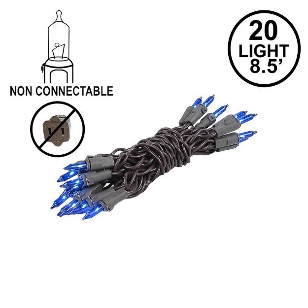 Non Connectable Blue Brown Wire Mini Lights 20 Light 8.5'