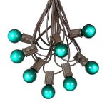 25 G30 Globe Light String Set with Green Satin Bulbs on Brown Wire