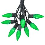 25 Light String Set with Green LED C9 Bulbs on Black Wire